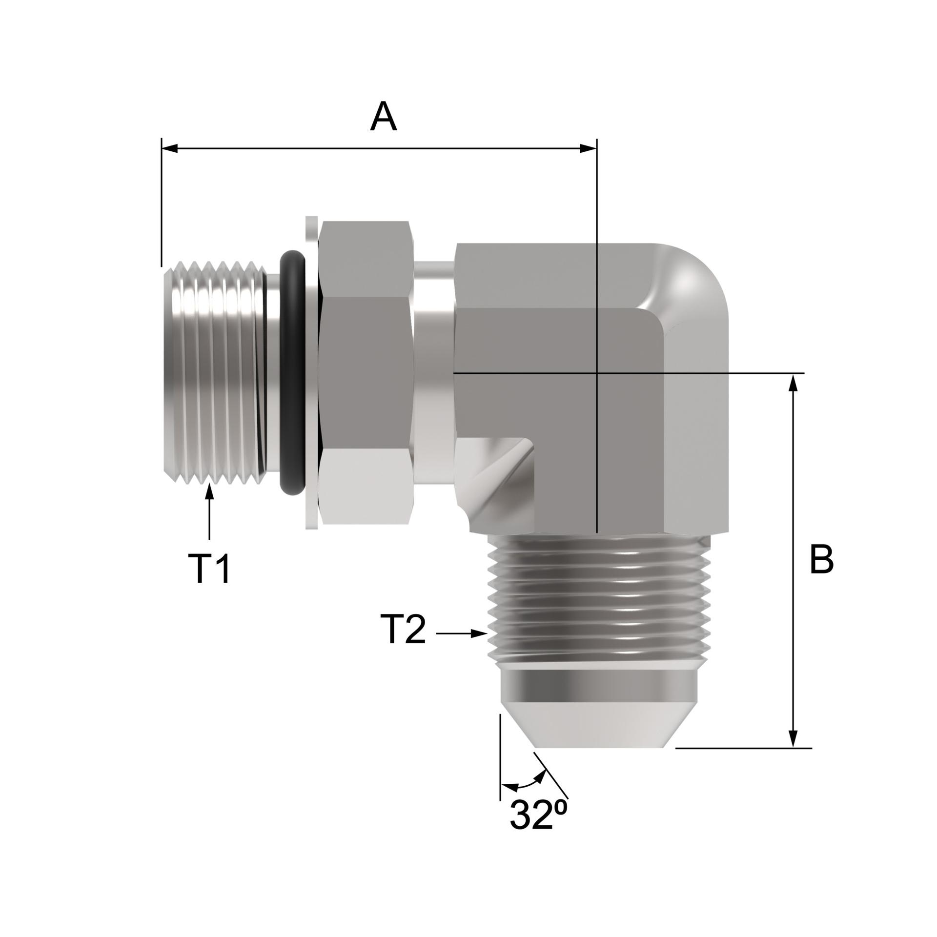 Danfoss 2062 Series Elbow Adapters SAE O-Ring boss/37° flare 2062-8-8S [CENTER]