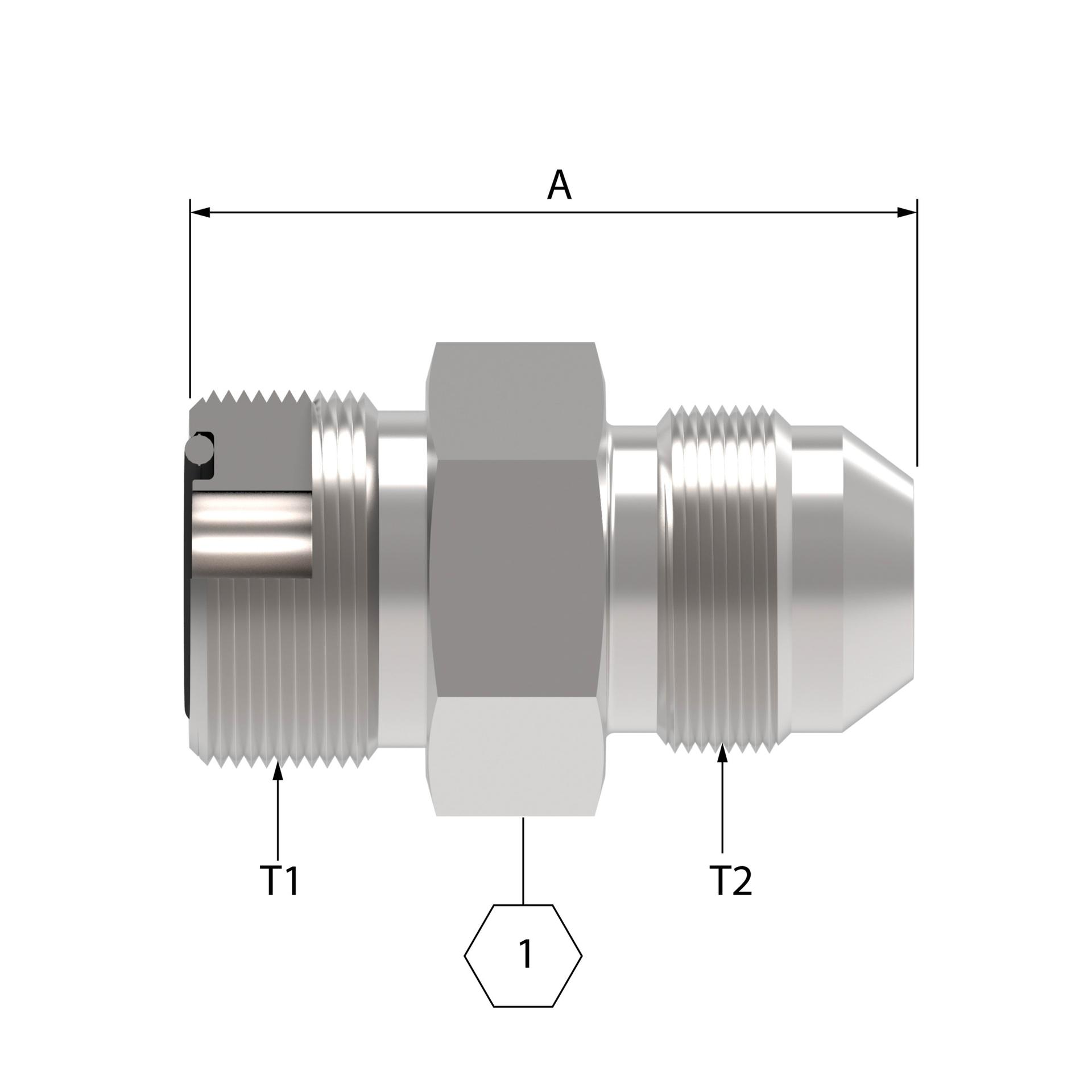 Danfoss FF2313T Series Straight Adapters ORS/SAE 37° Flare FF2313T0808S [CENTER]
