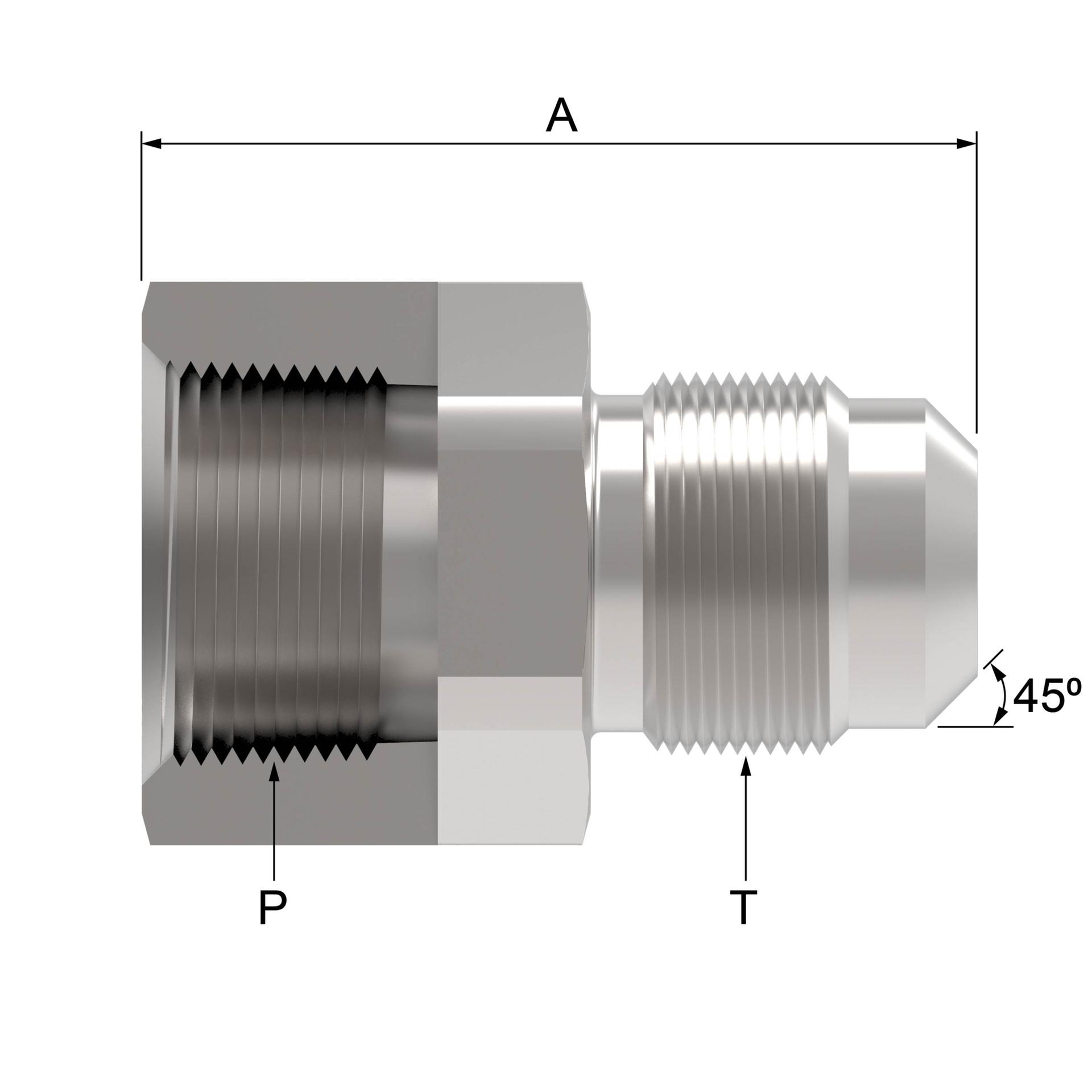 Danfoss 2001 Series Straight Adapters Pipe to 45° Flare 2001-8-8B [CENTER]