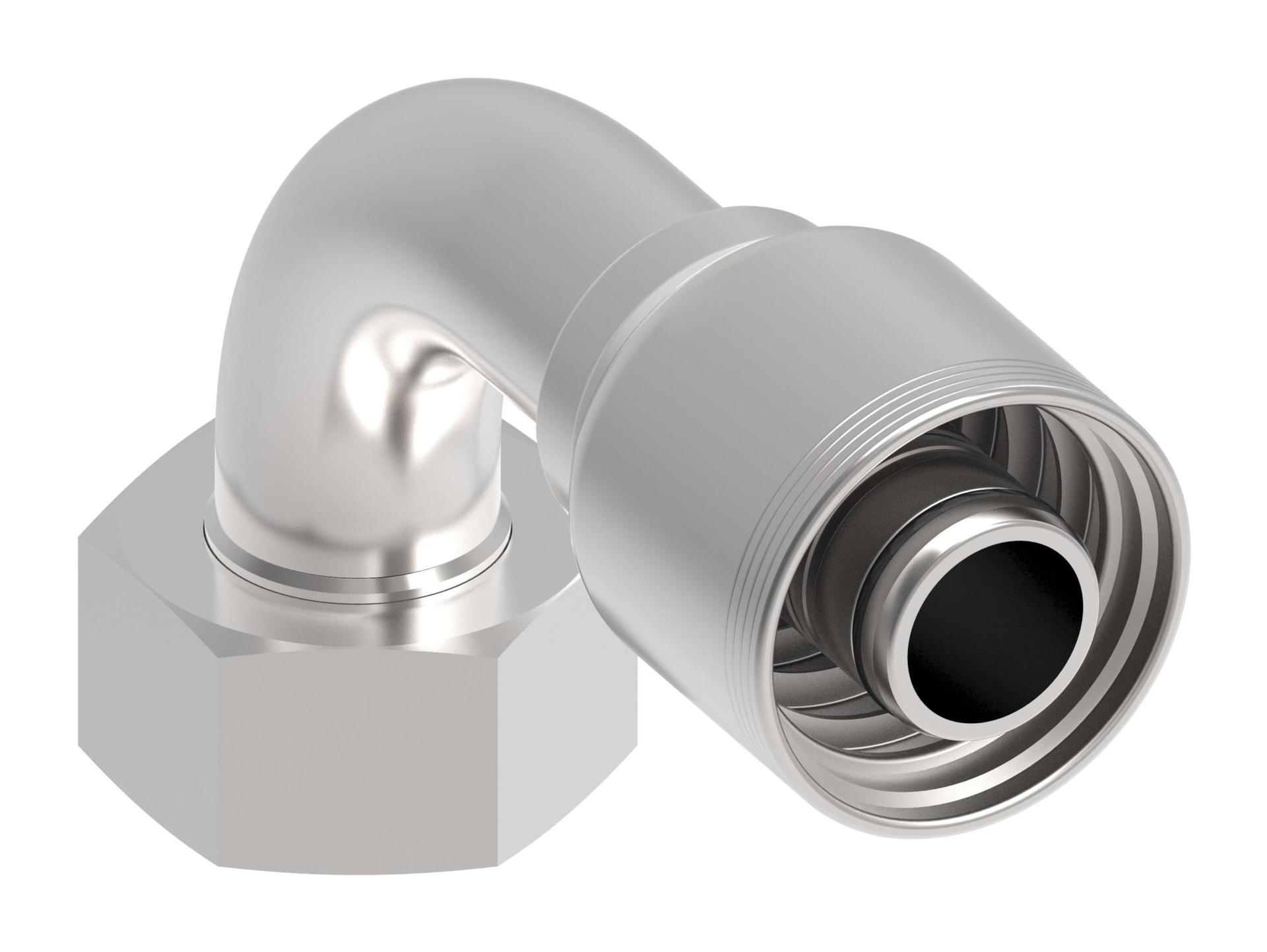 Danfoss 4S Series Crimp Hose Fittings Female Swivel DIN 24 Seat 90 Elbow 4SXXDSB20 (LEFT)