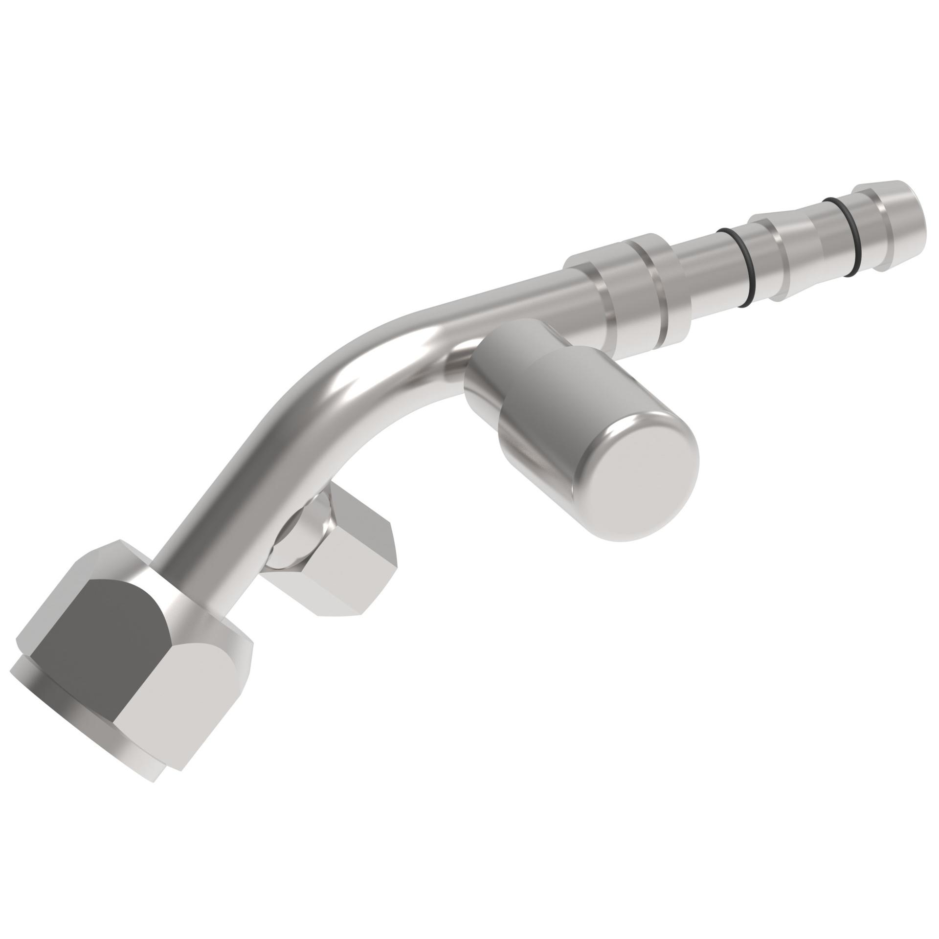 Danfoss E-Z Clip System A/C Refrigeration Products Female O-ring Short Pilot with R134a High Side Port and Switch Port 45˚ Elbow FJ3365-01-1012S (RIGHT)