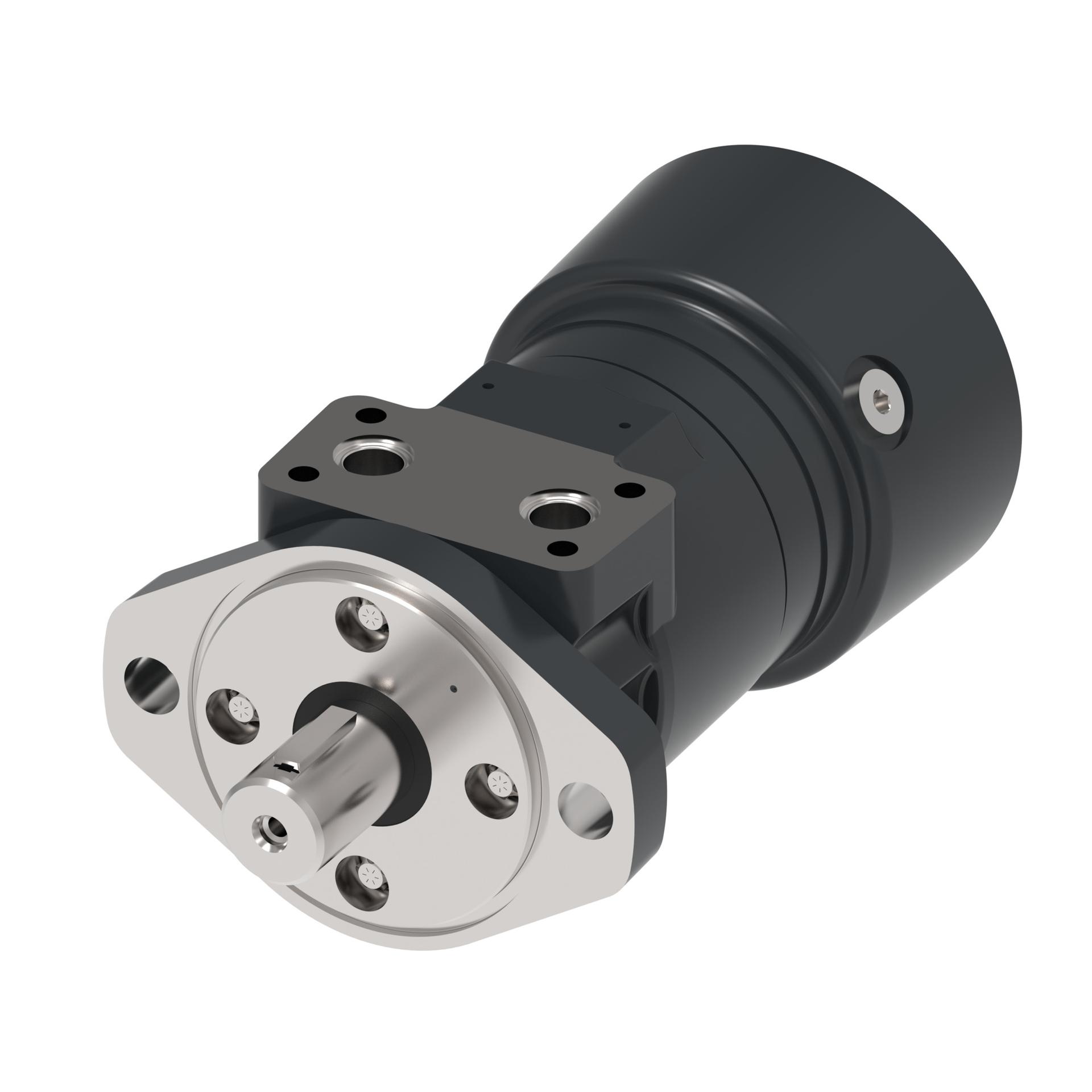Danfoss Char-Lynn T series with brake 2-bolt A_side port manifold with 4 block mounting threads (RIGHT)