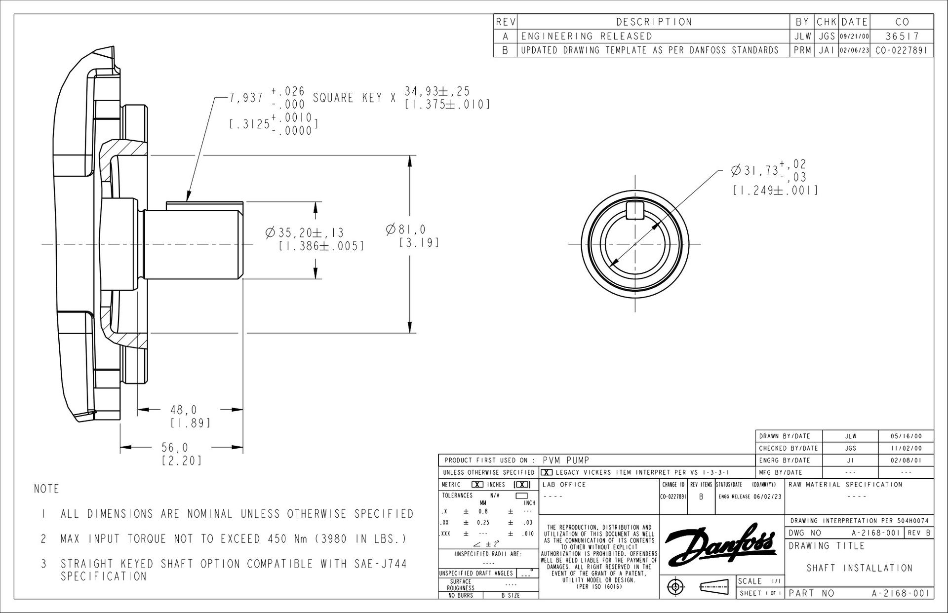 PVM Piston Pump code B - Shaft installation-09 A-2168-001