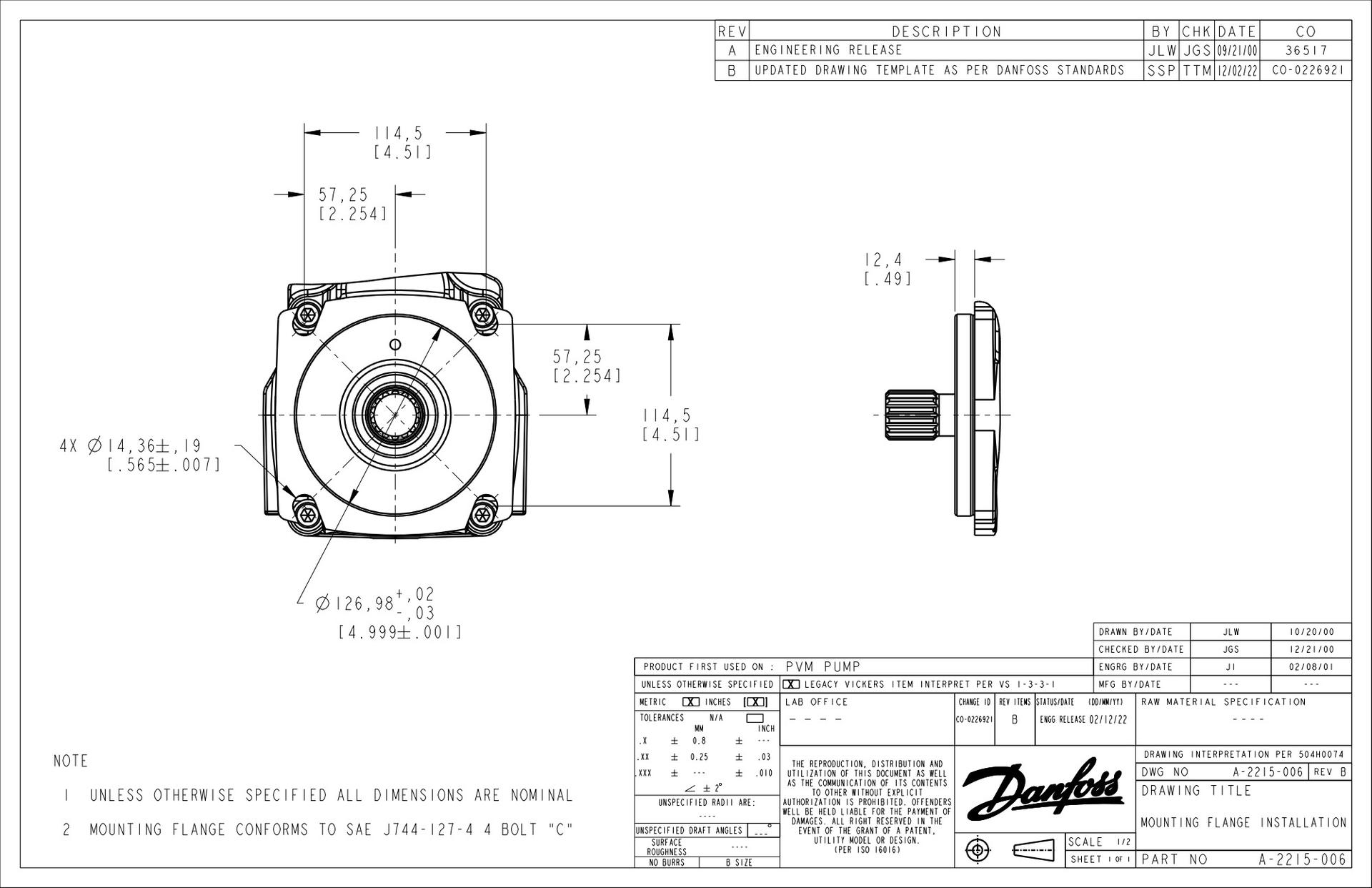 PVM Piston Pump code B - Mounting flange installation-G A-2215-006