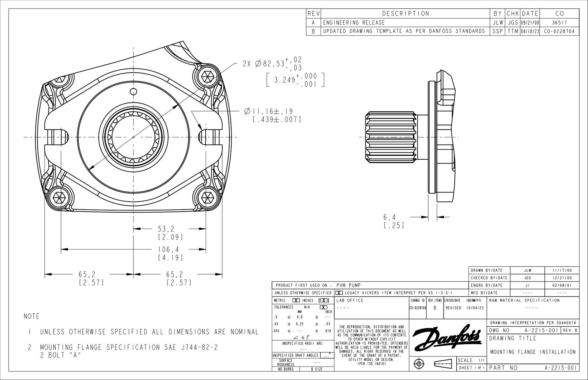 PVM Piston Pump code B - Mounting flange installation-A A-2215-001