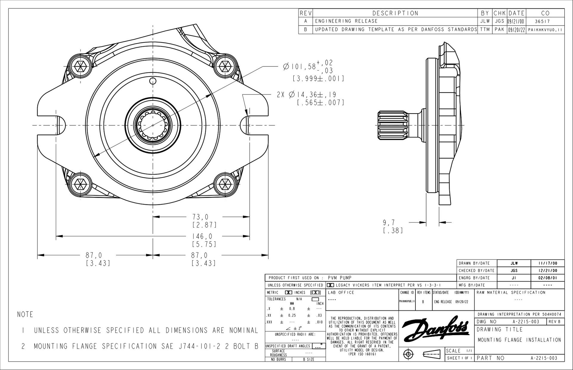 PVM Piston Pump code B - Mounting flange installation-C A-2215-003
